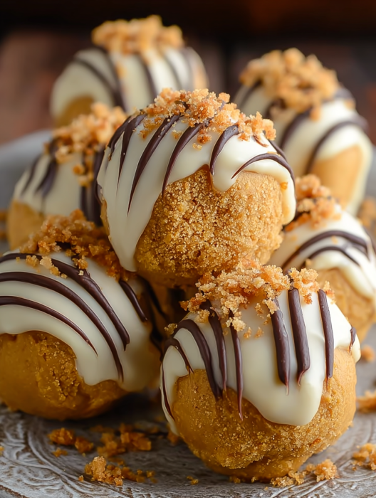 A plate of donuts with chocolate and white icing.