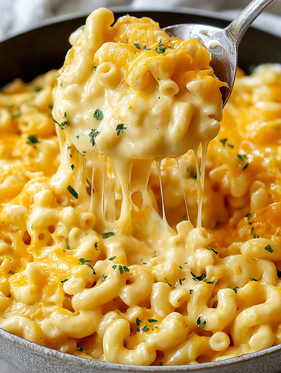 A fork is being used to eat mac and cheese.