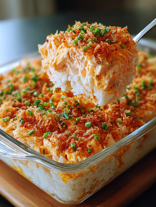 A spoon is being used to eat a dish that has a lot of green onions.