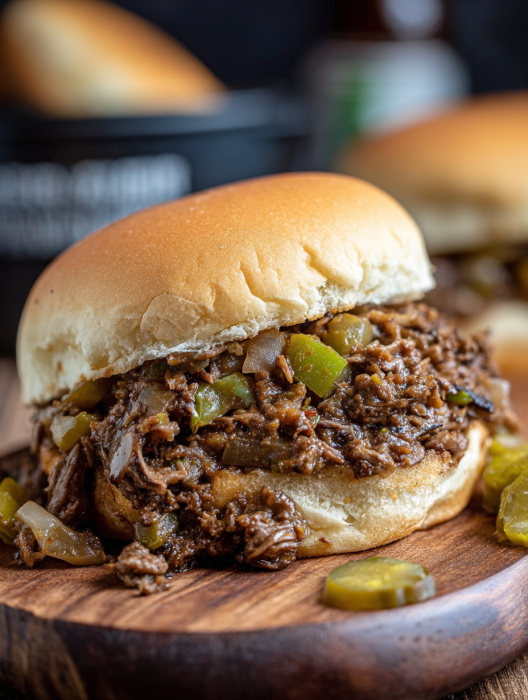 A cheesesteak sloppy joe sandwich.