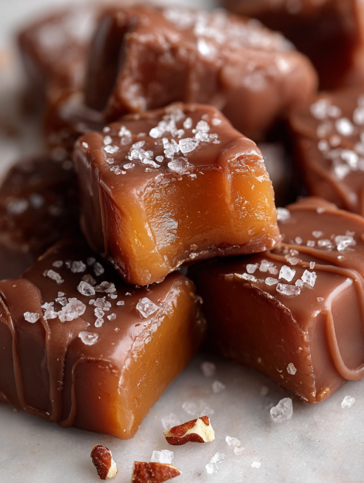 A close up of a delicious homemade caramel candy.