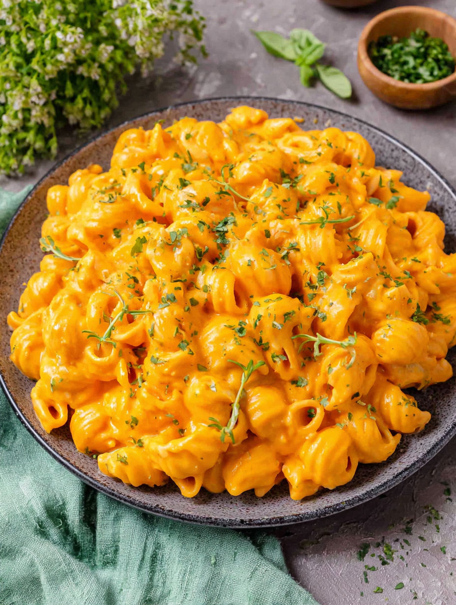 A plate of macaroni and cheese.
