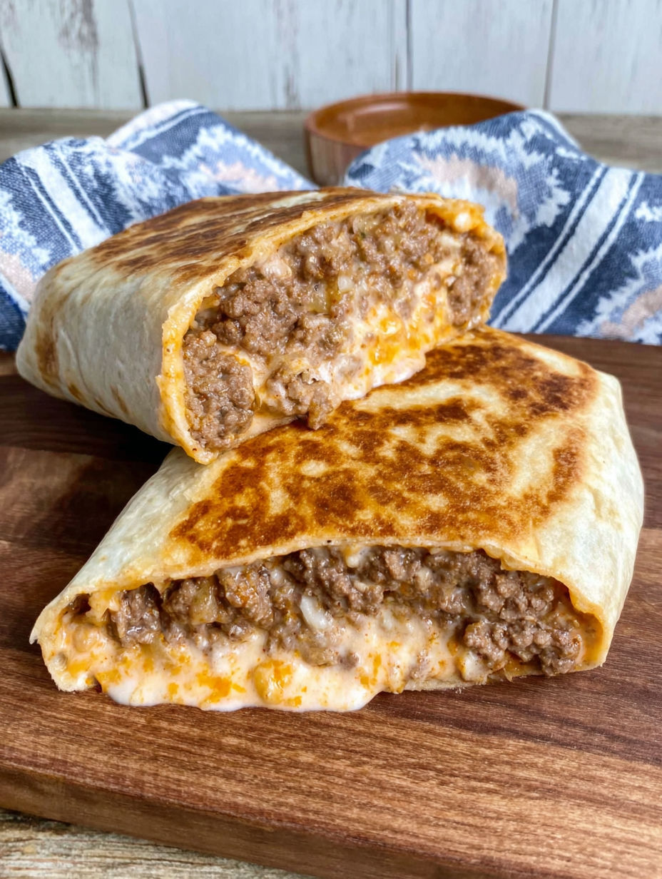 A burrito with meat and cheese.