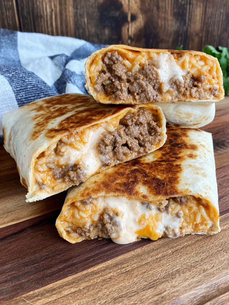 A burrito with meat and cheese.