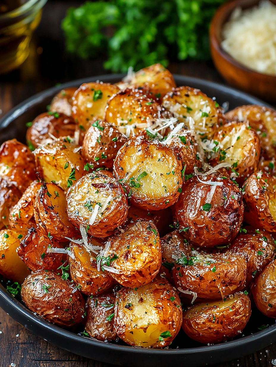 Roasted garlic butter Parmesan potatoes.