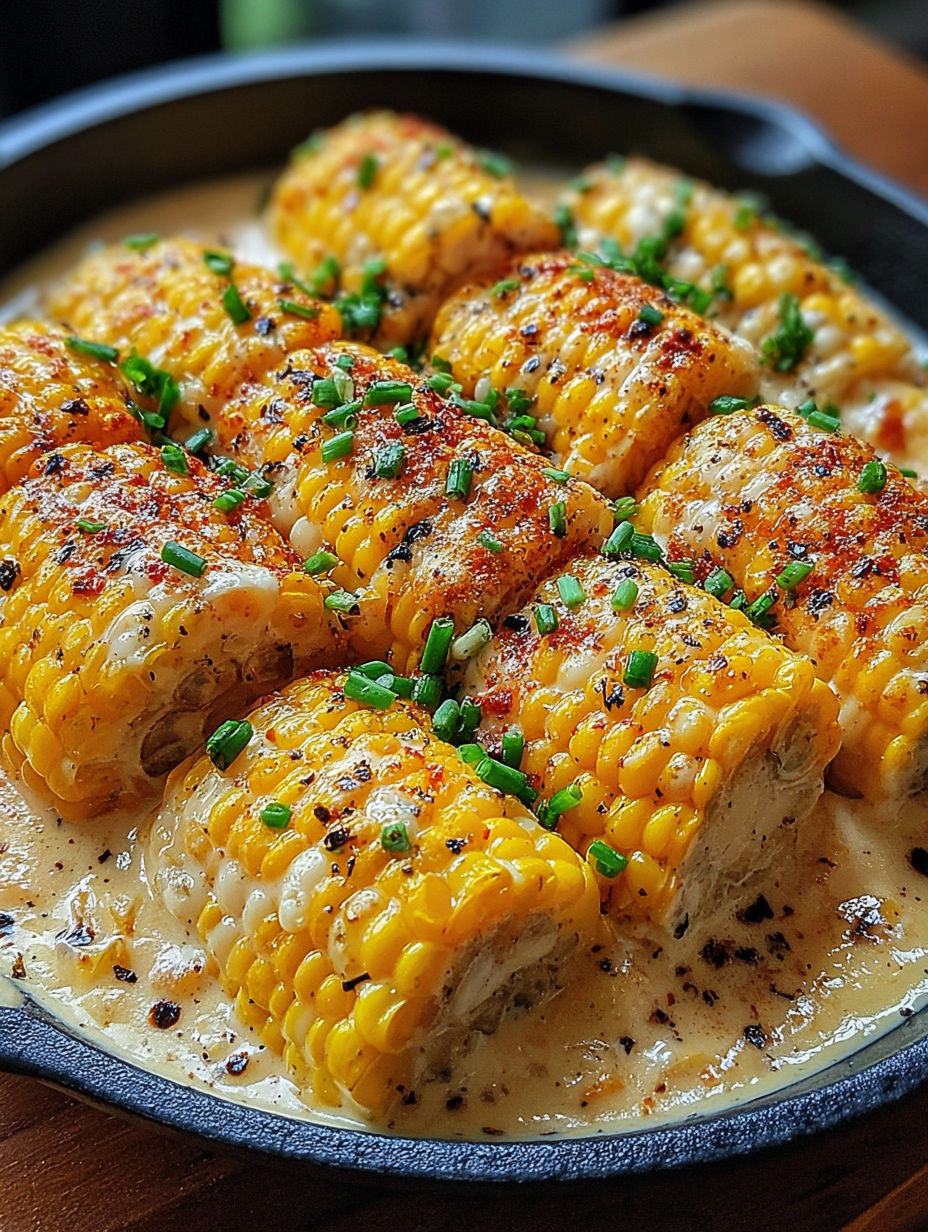 A skillet of corn with butter and honey.