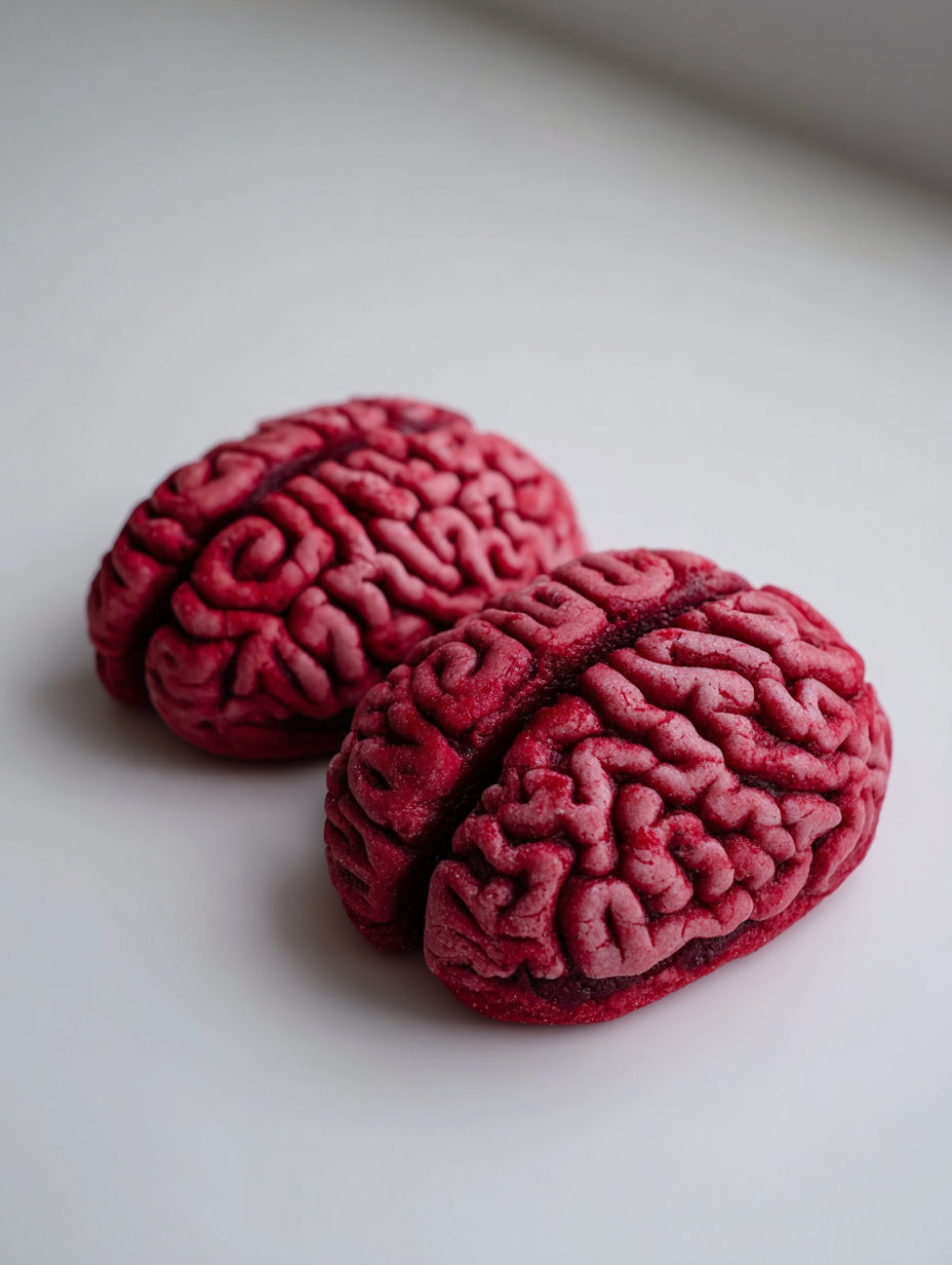 Two red brains on a white background.
