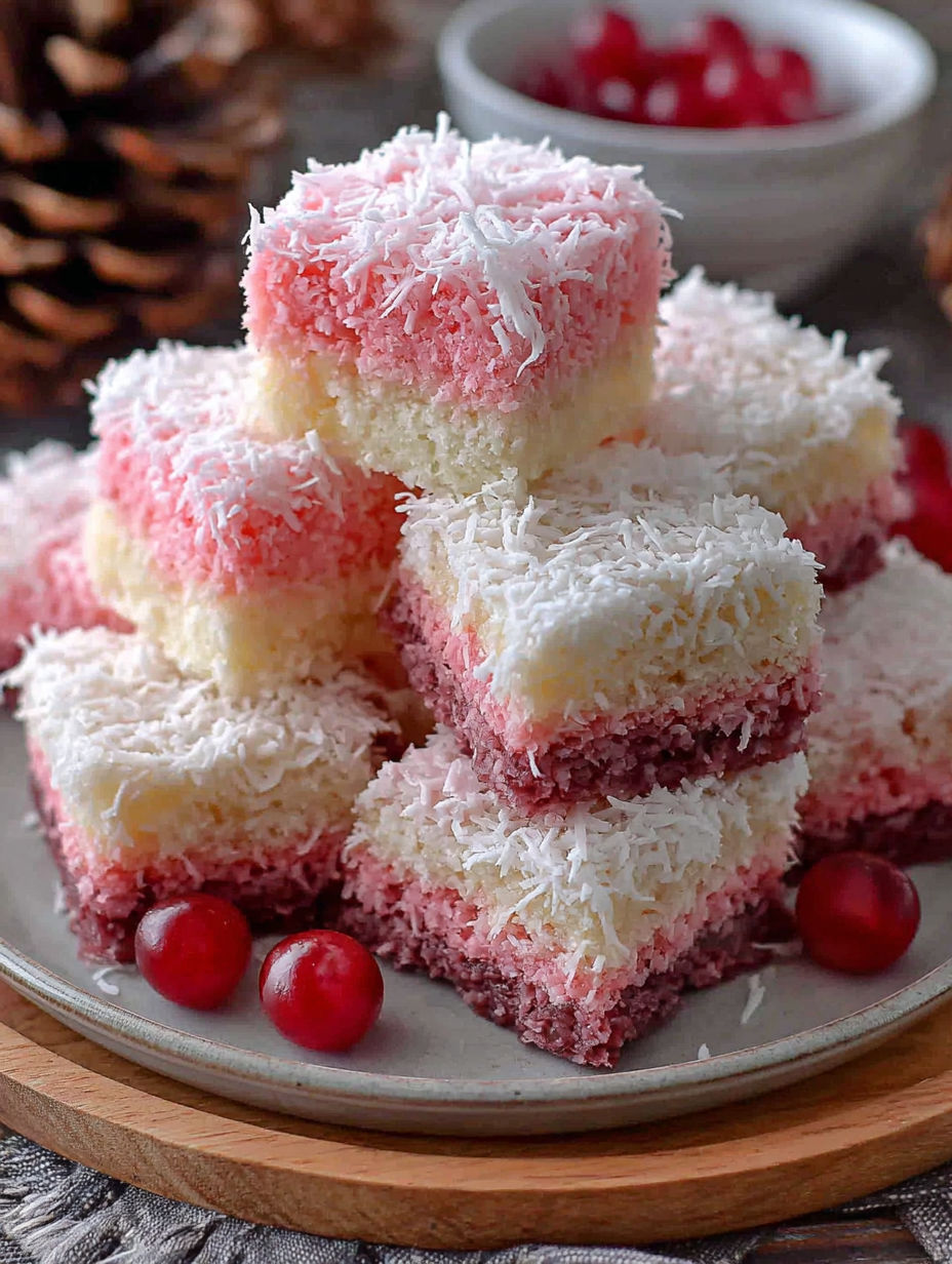Pink Coconut Snowball Cake Bars.