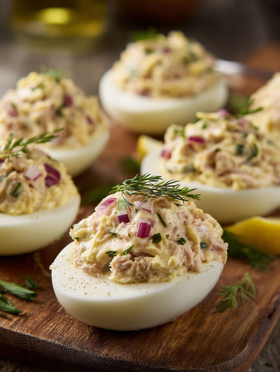 Gefüllte Eier mit Thunfisch.