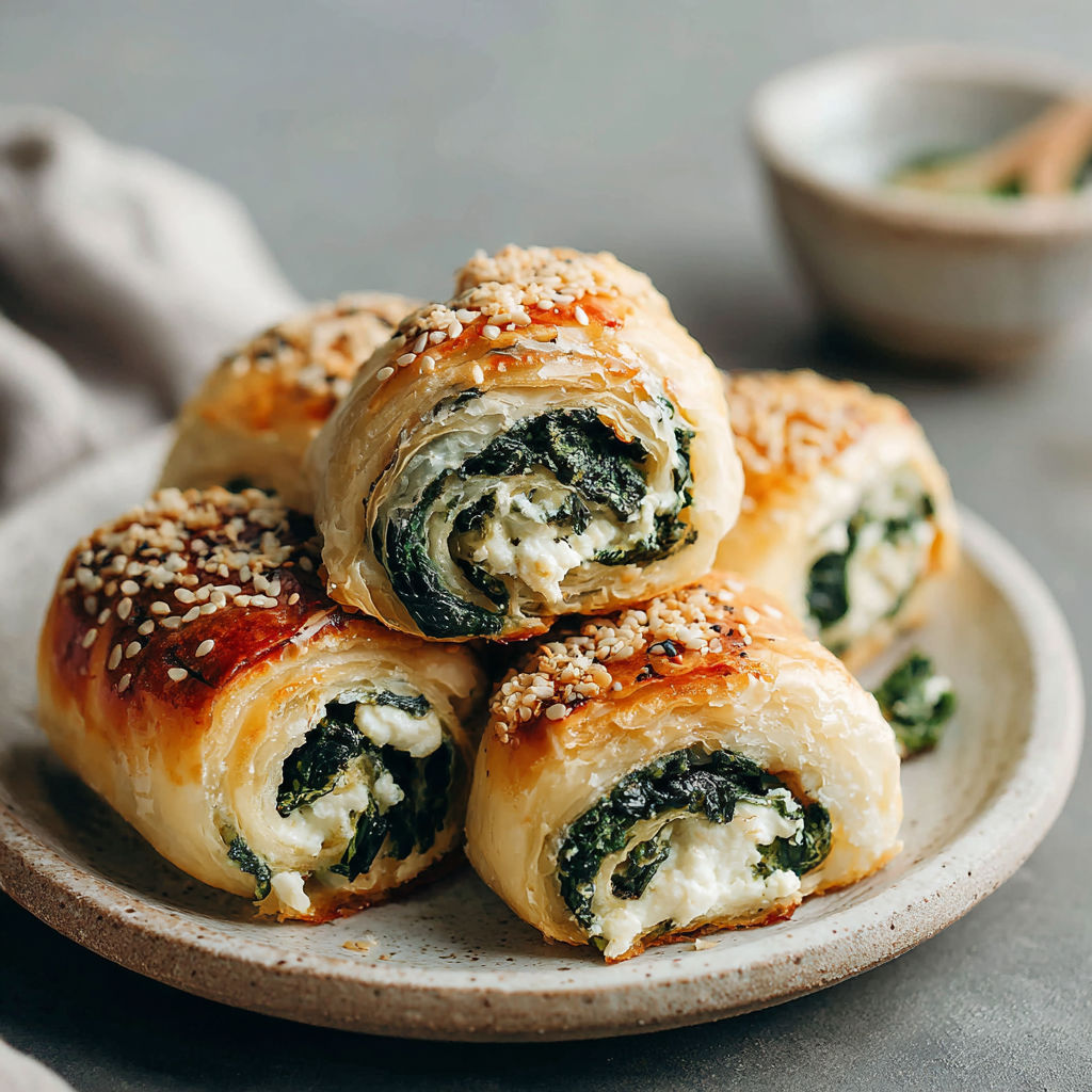 A plate of spinach and ricotta rolls.