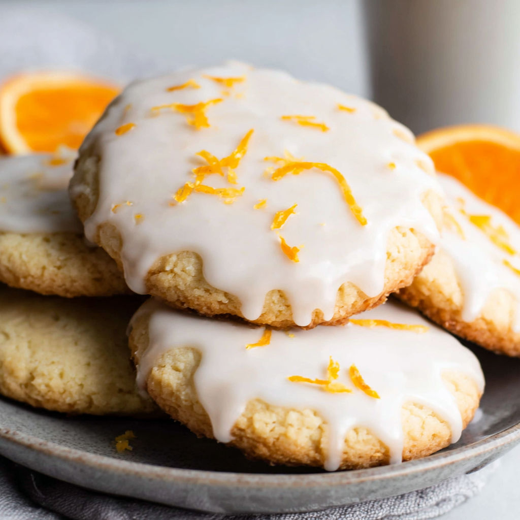 A plate of cookies with orange glaze.