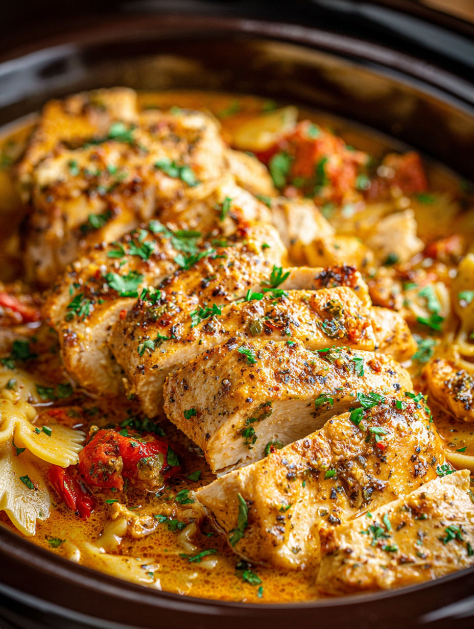 A close up of a slow cooker turkey breast.