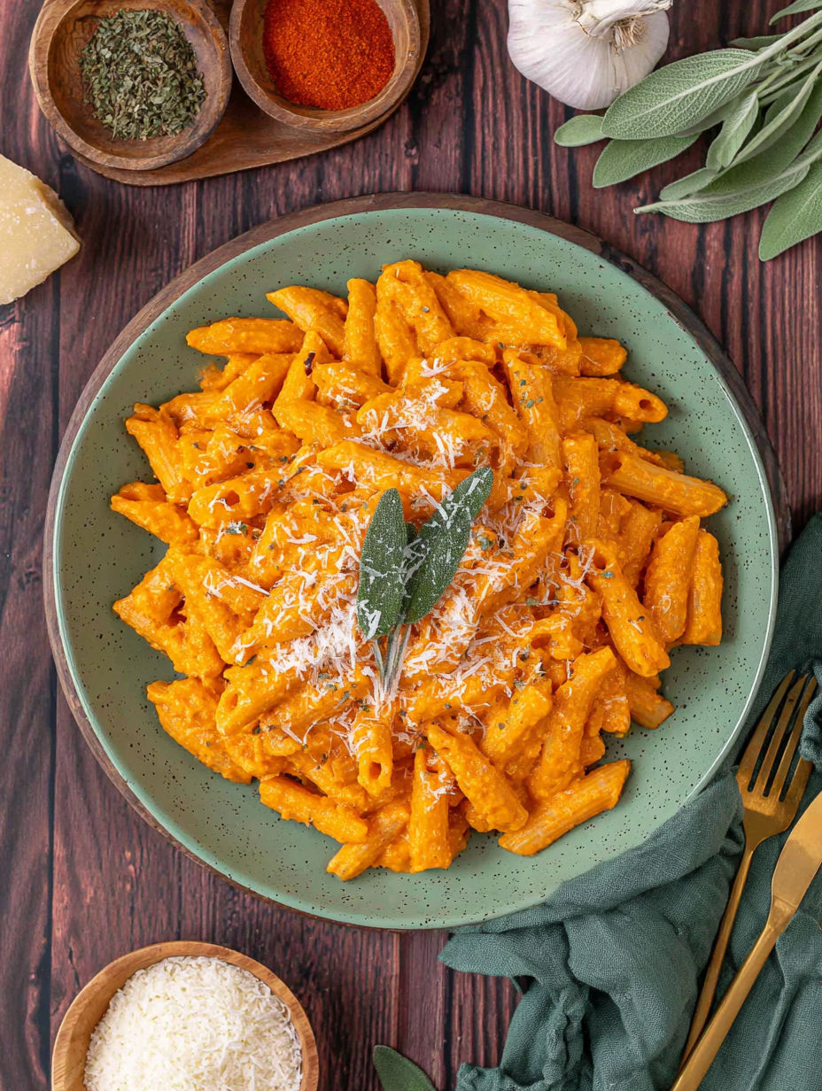 A plate of pasta with cheese and herbs.