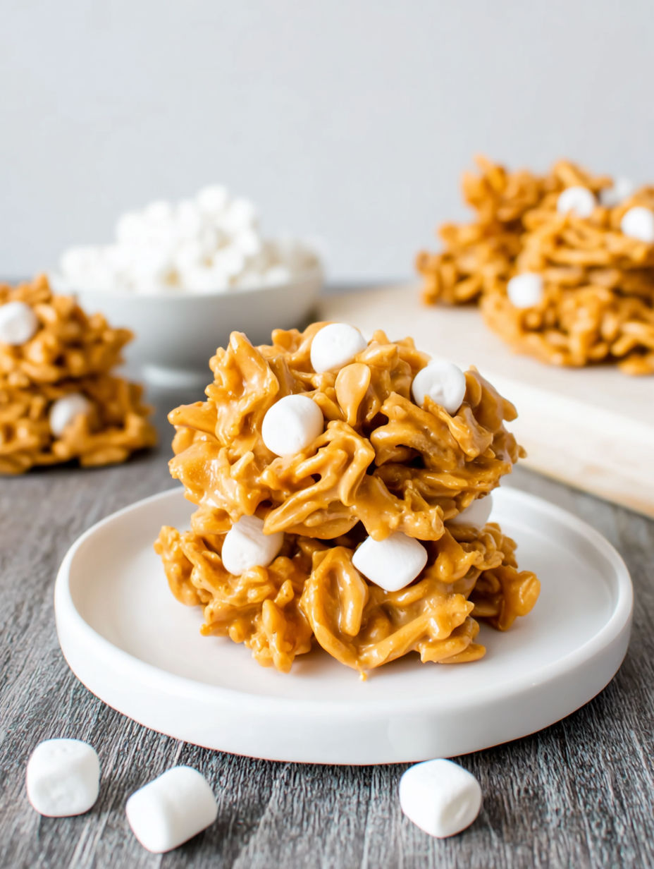 A plate of cereal with marshmallows on top.