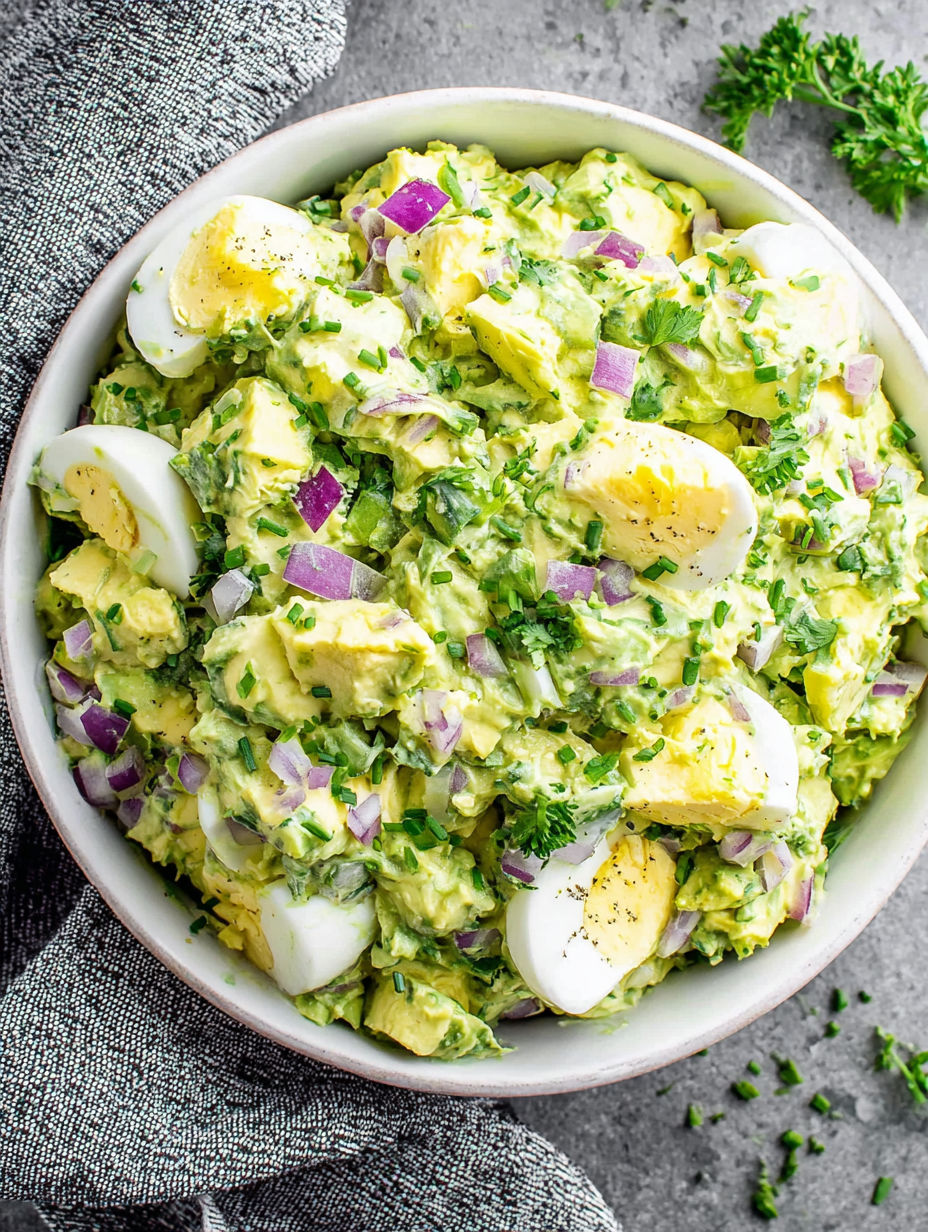 A bowl of food with eggs, onions, and peppers.