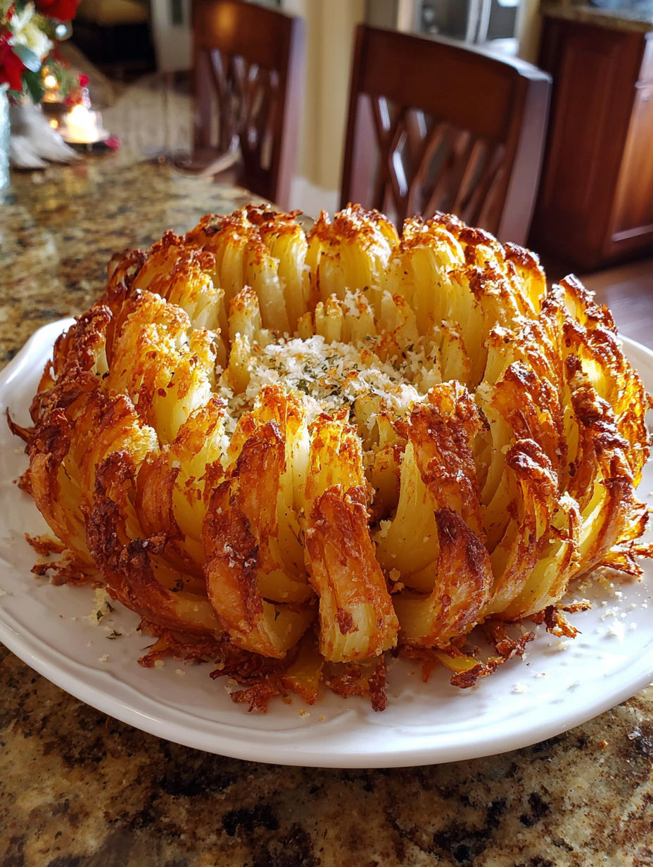 A large roasted vegetable dish with a golden brown exterior and a white plate.