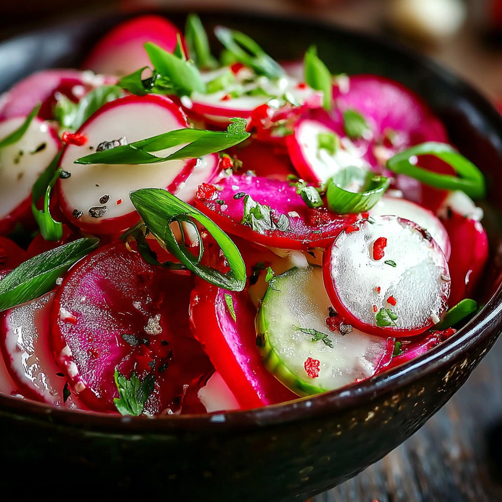 A bowl of sliced radishes.