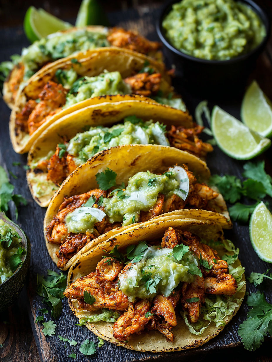 A plate of tacos with meat and guacamole.