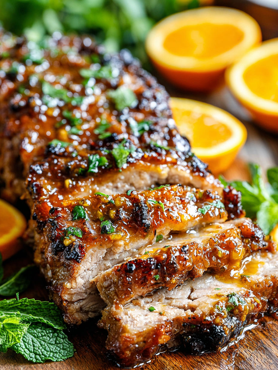 A piece of meat with a green topping.