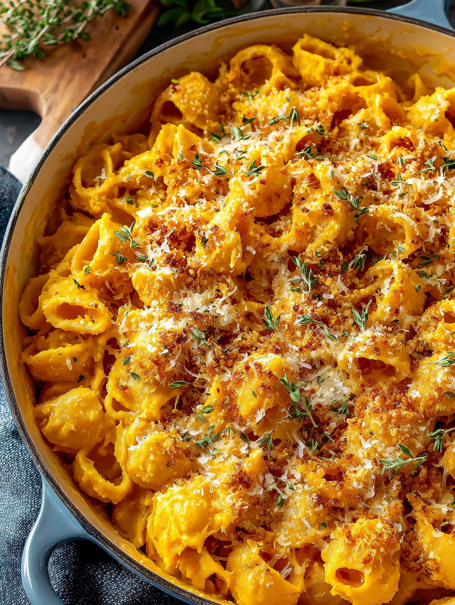 A bowl of pasta with cheese and herbs.