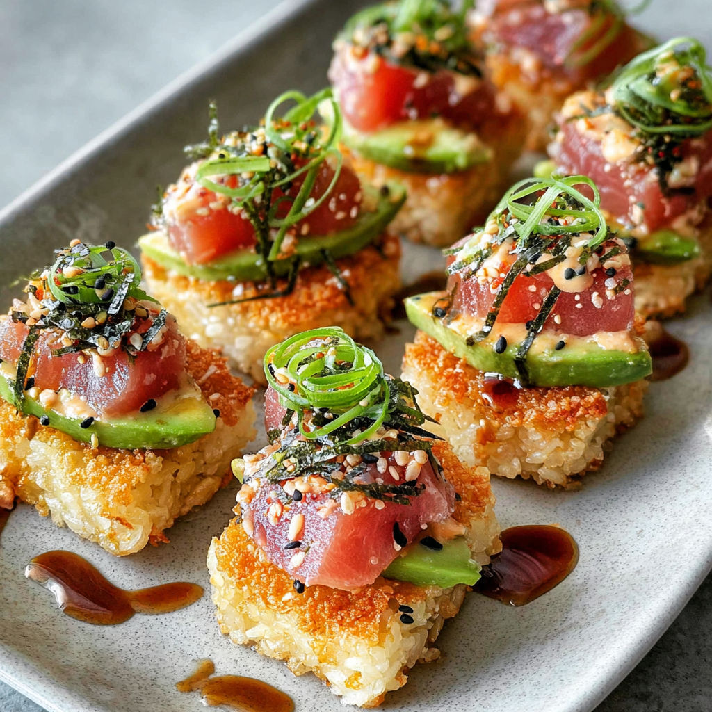 A plate of Spicy Tuna Crispy Rice.
