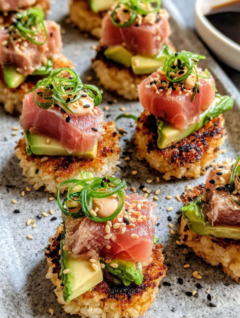 Spicy tuna crispy rice appetizer.