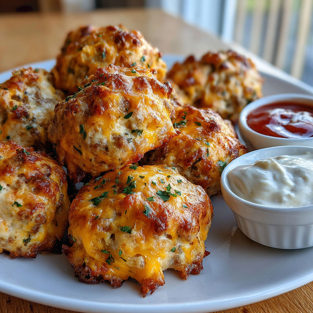 A plate of spicy rotel cream cheese sausage balls.