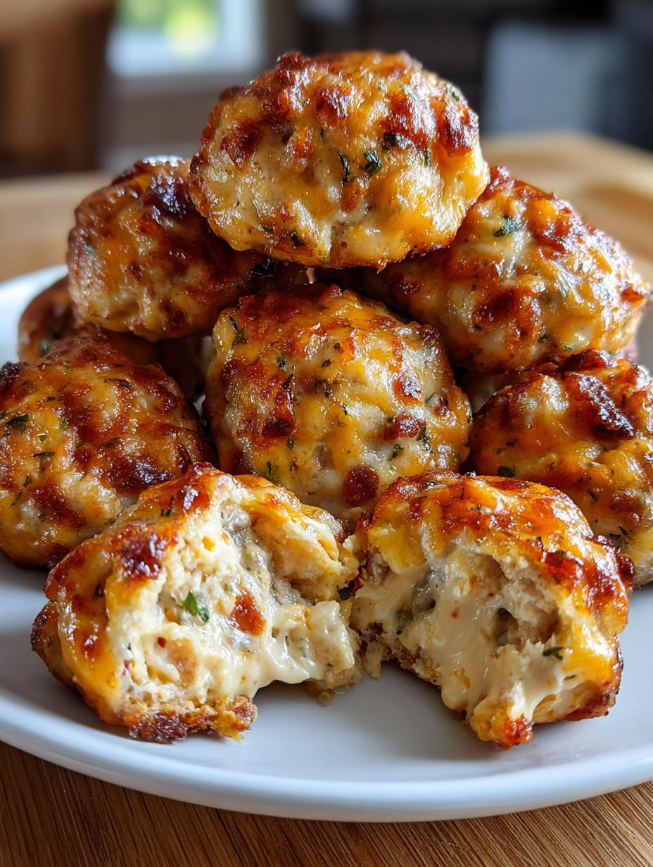 A stack of cheese and chicken balls.