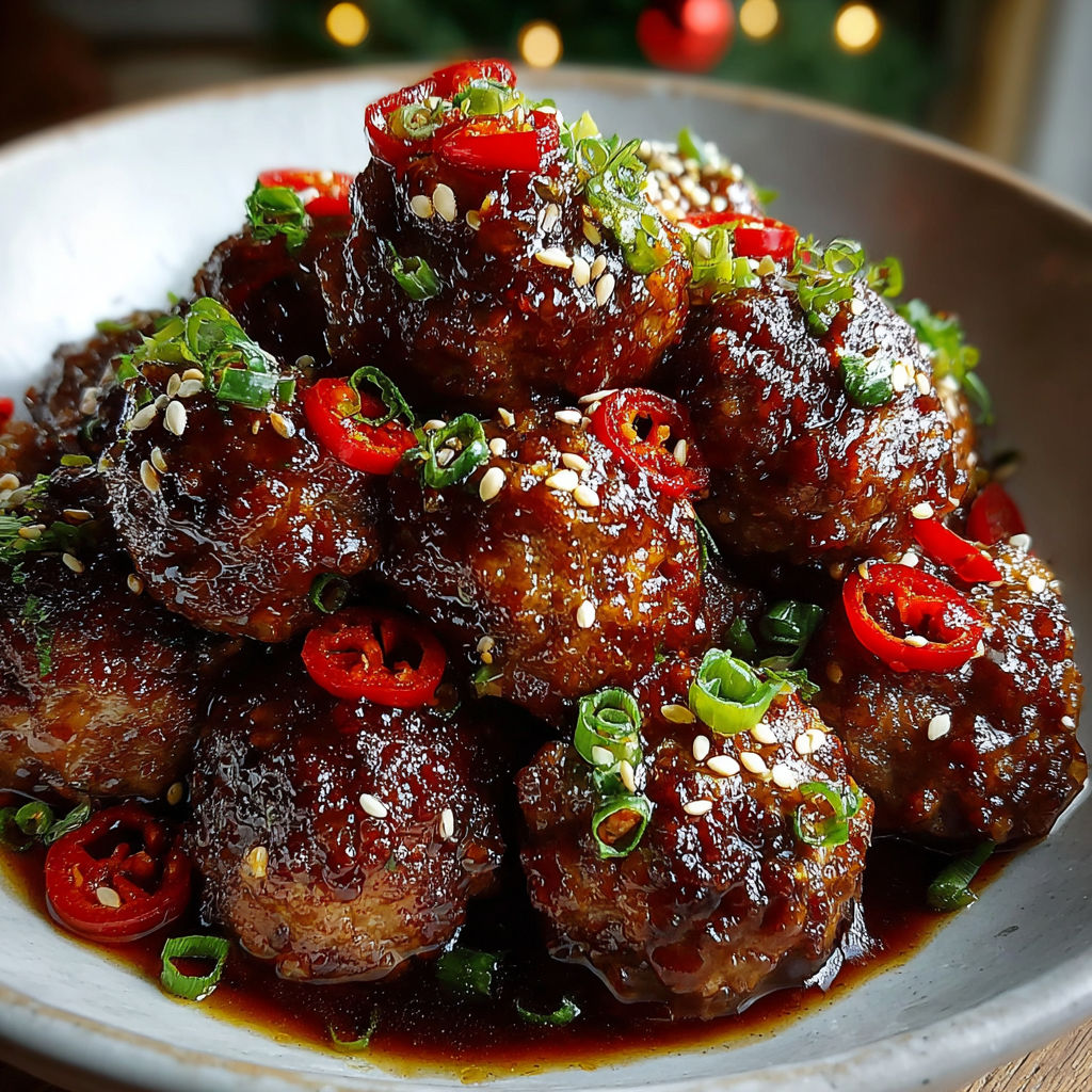 A bowl of spicy Asian-style Mongolian meatballs.