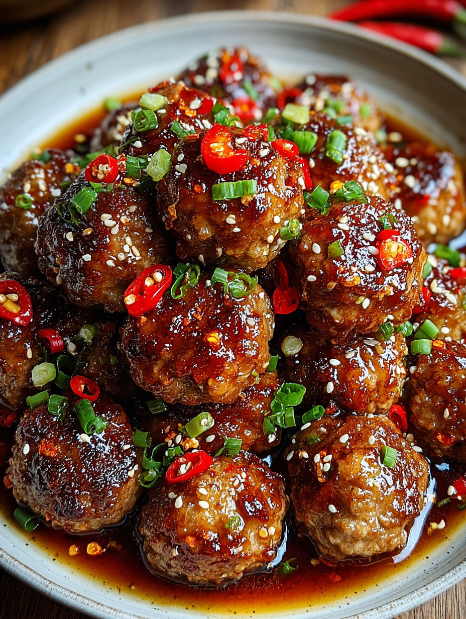 A plate of meatballs with a brown sauce.