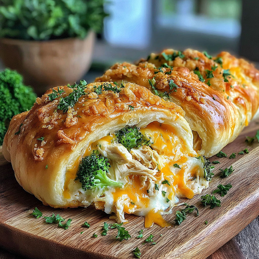 A cheesy broccoli and chicken crescent roll delight.