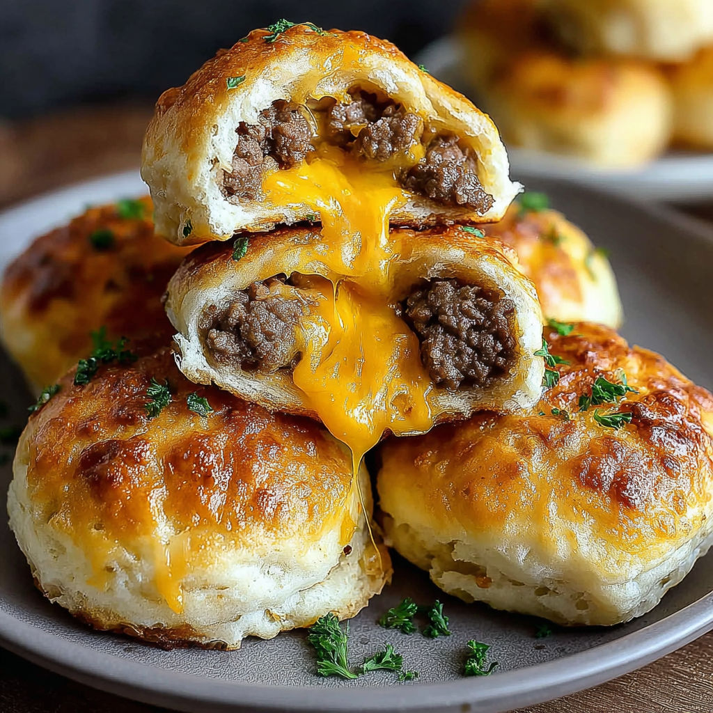 A plate of garlic Parmesan cheeseburger bombs.