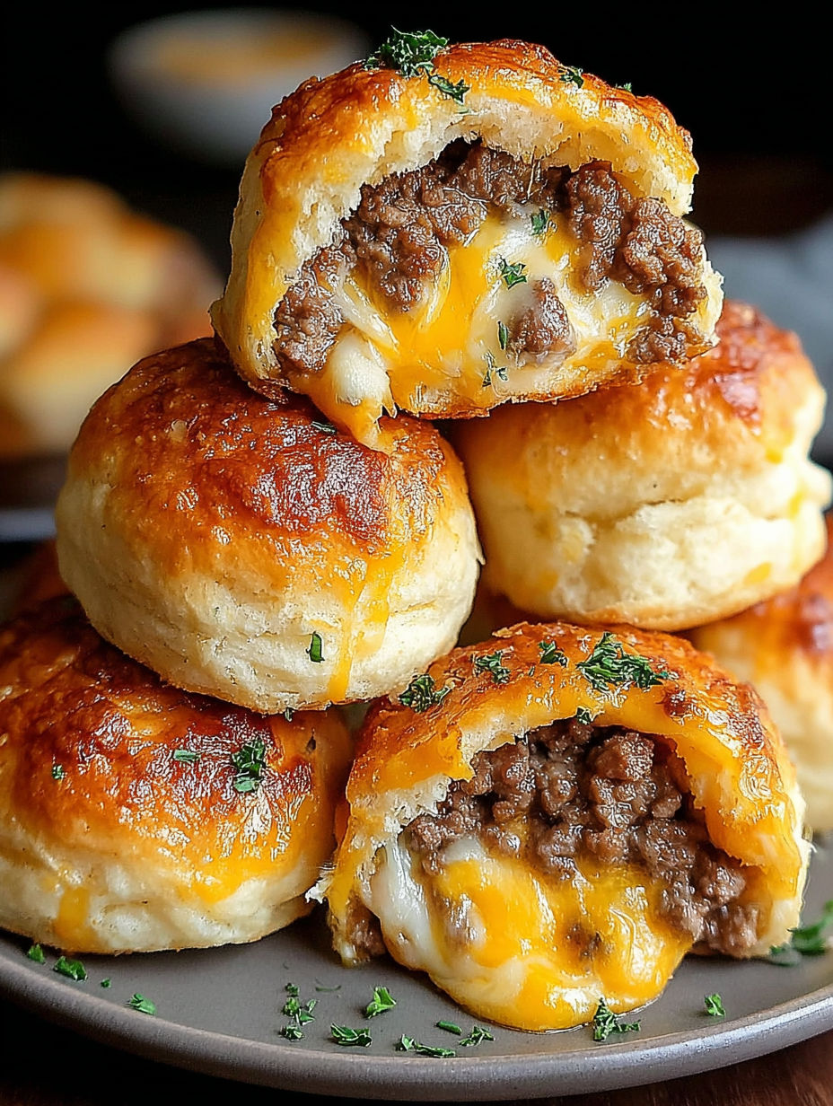 A stack of meat filled biscuits.