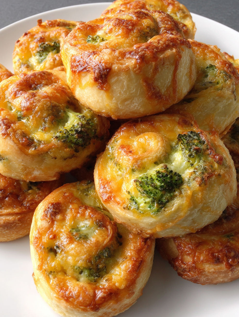 A plate of food with a pastry and broccoli.