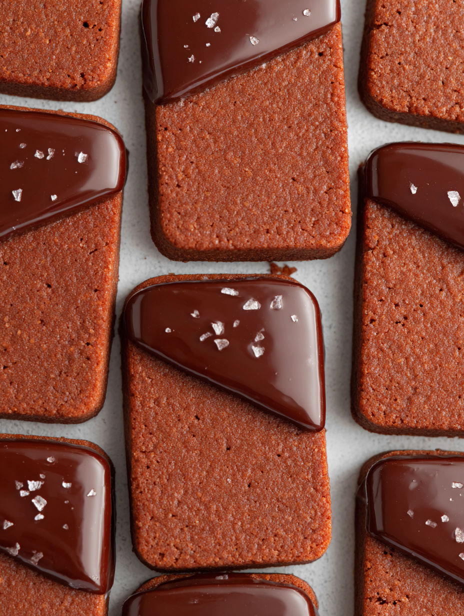 A close up of a chocolate dessert with a sprinkle of sugar.
