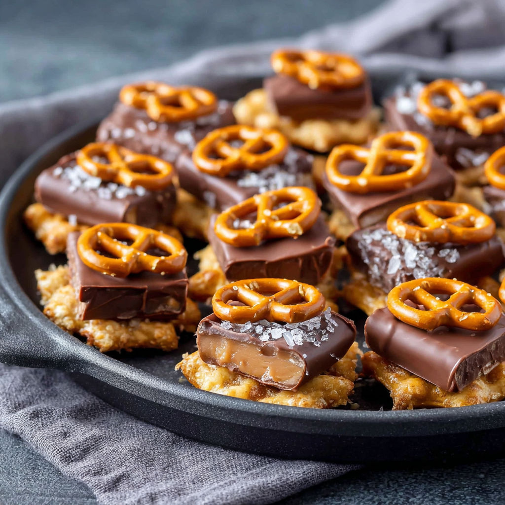 A plate of chocolate covered pretzels.