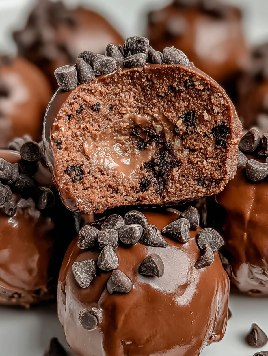 A close up of a delicious brownie protein ball.