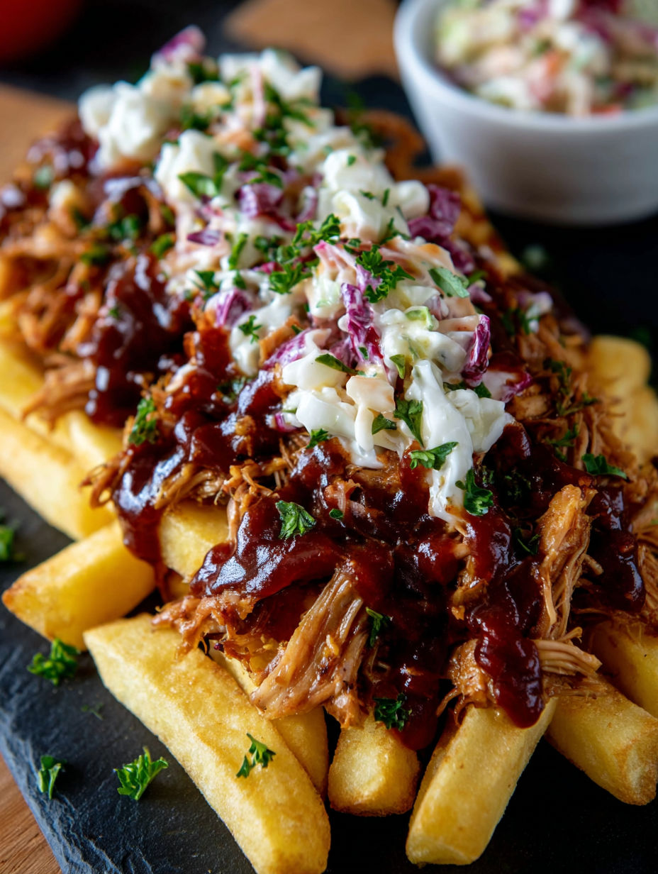 A delicious BBQ sandwich with coleslaw on the side.