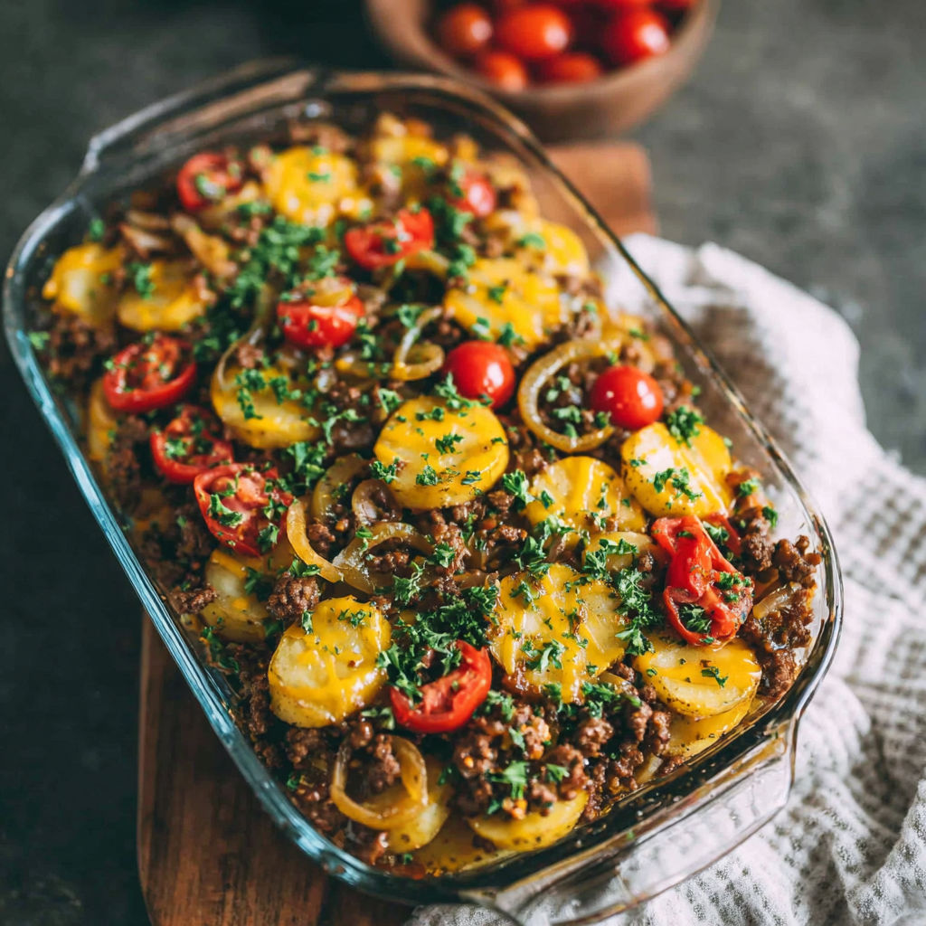 A dish of food with tomatoes and onions.