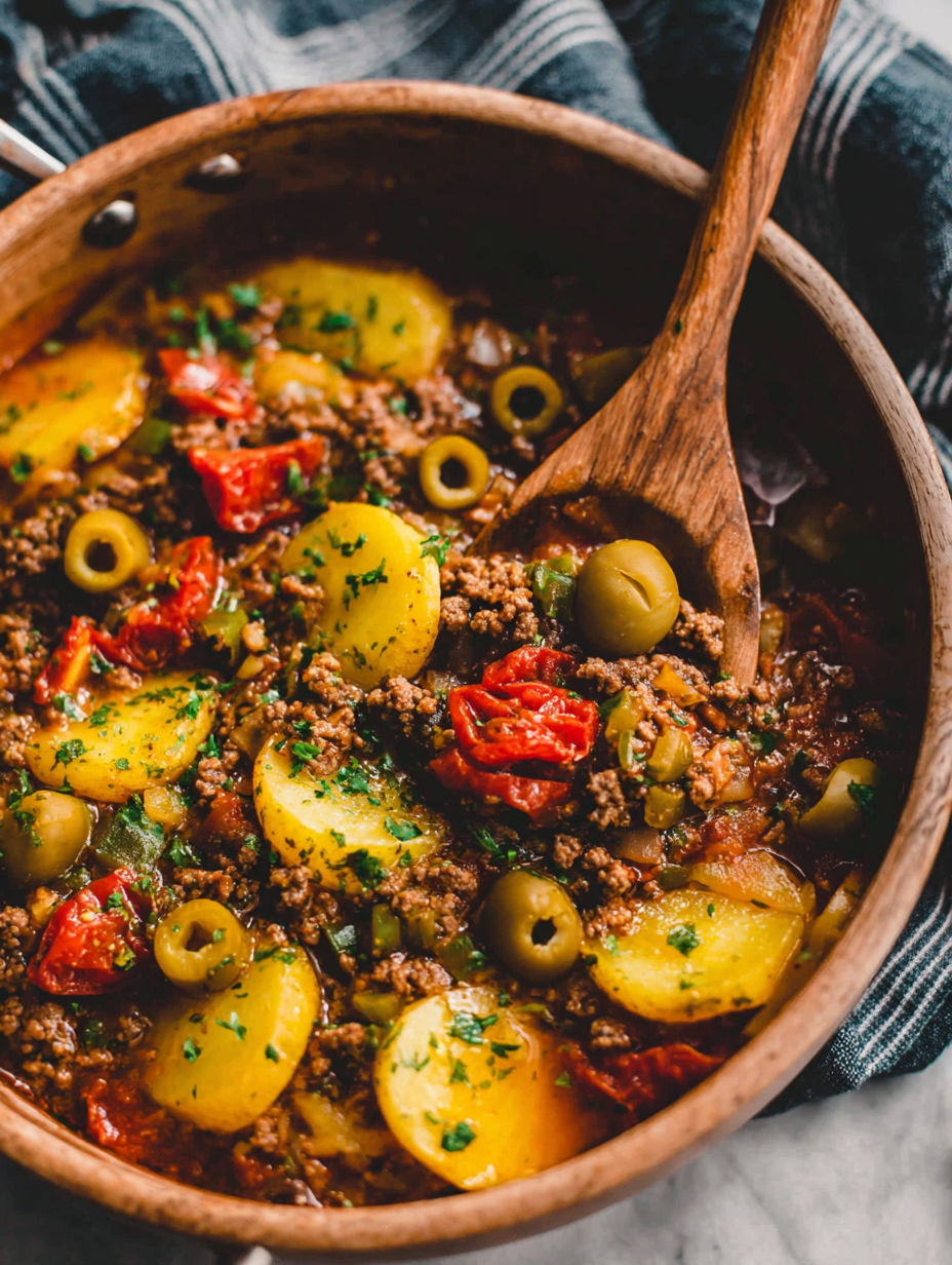 A bowl of food with meat and vegetables.