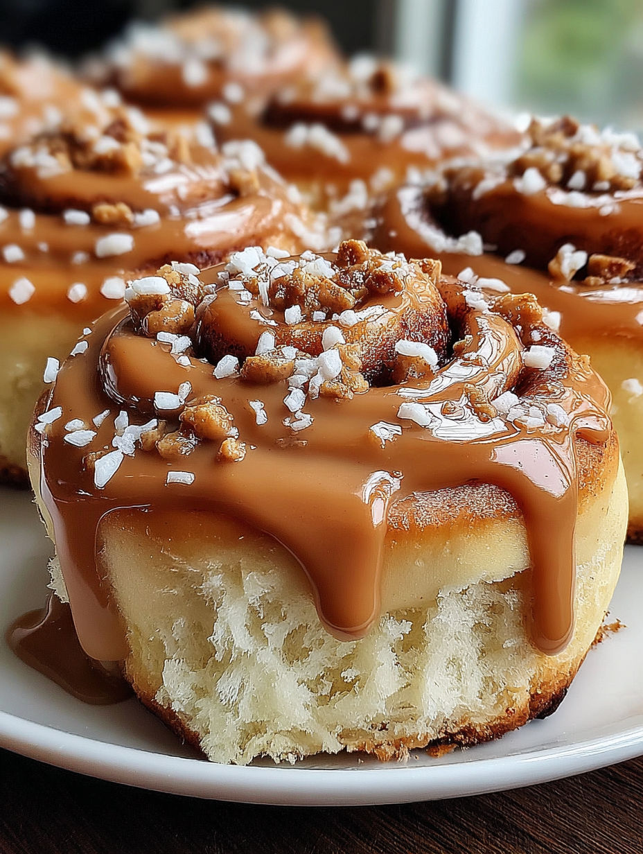 Biscoff cinnamon rolls with caramel drizzle.