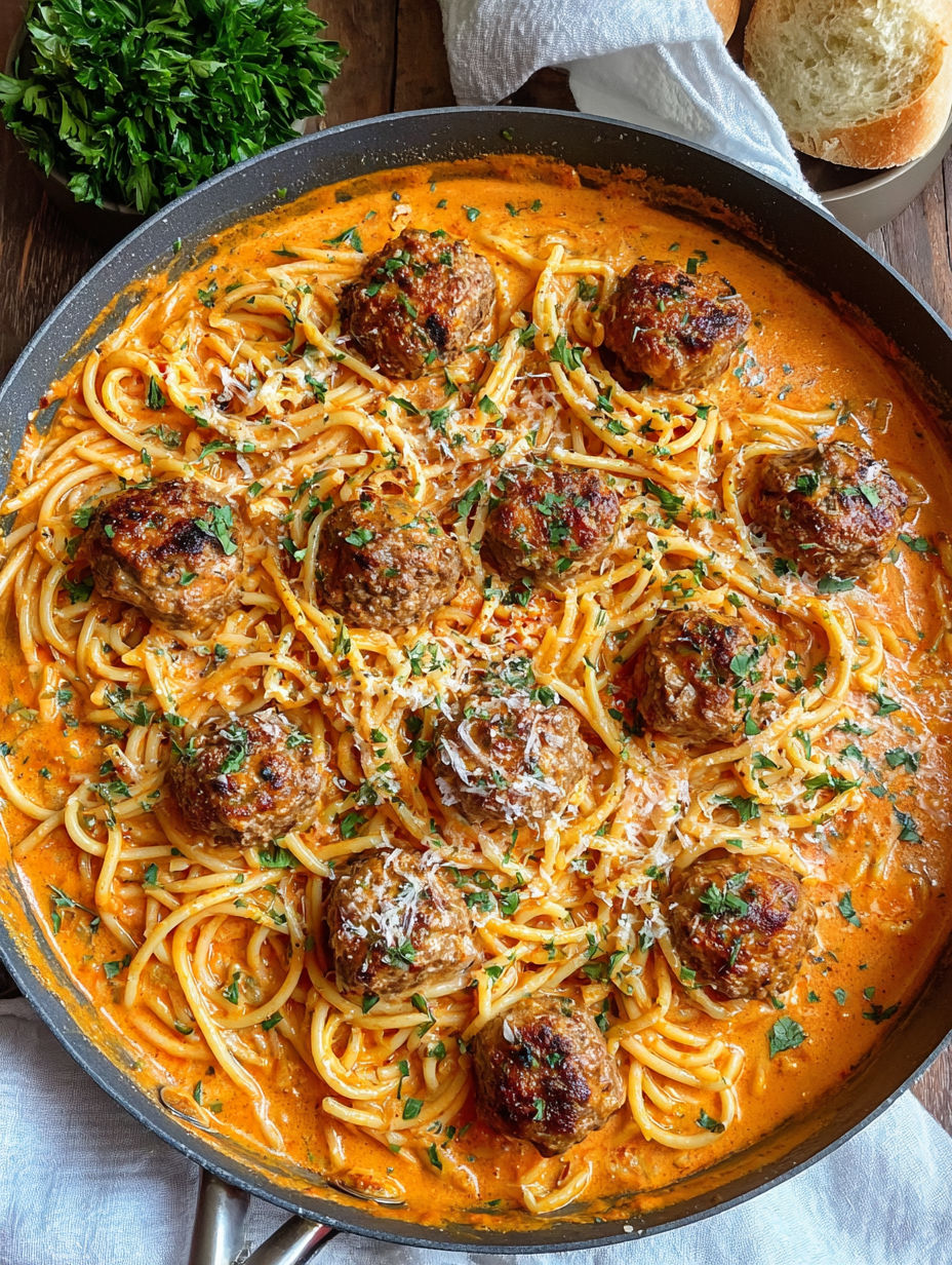 A bowl of spaghetti with meatballs and sauce.
