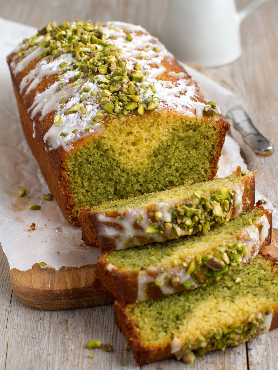 A loaf of bread with green topping.