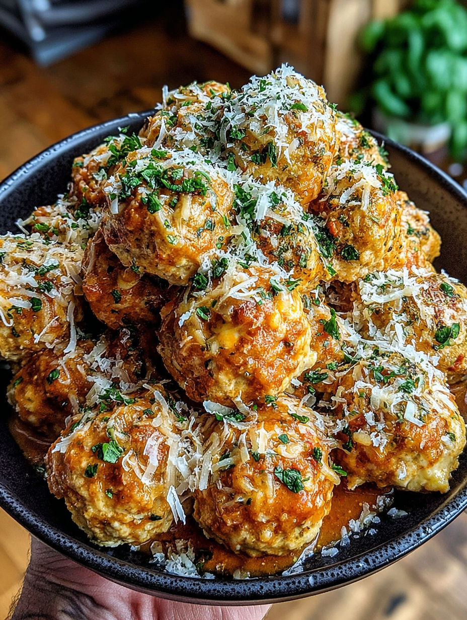 A bowl of meatballs covered in cheese.
