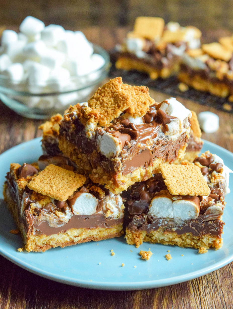 A plate of dessert with marshmallows and chocolate.