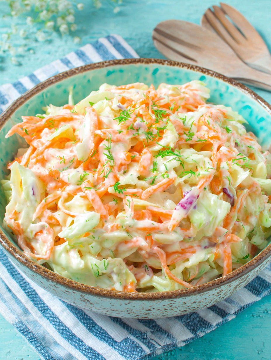 A bowl of coleslaw with carrots.