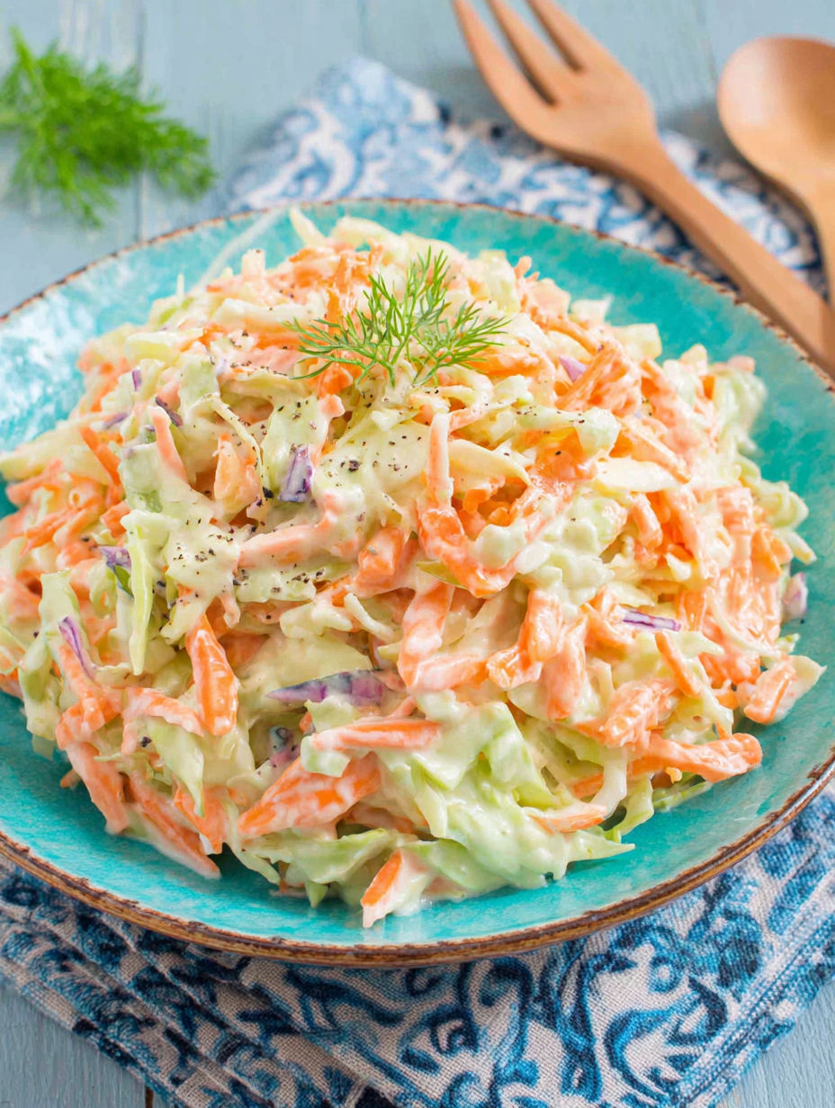 A plate of coleslaw with a fork on the side.