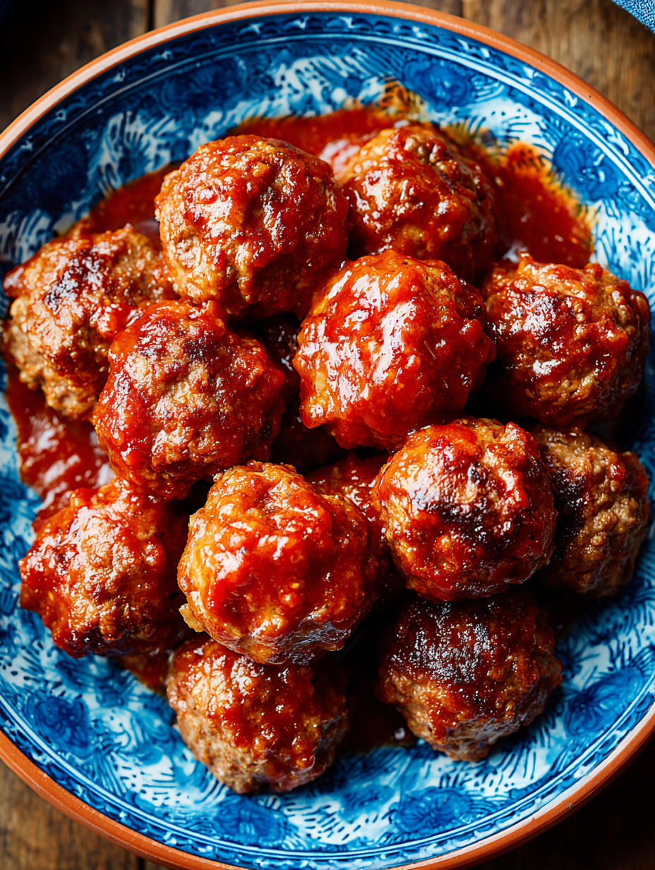 A plate of meatballs in a tomato sauce.
