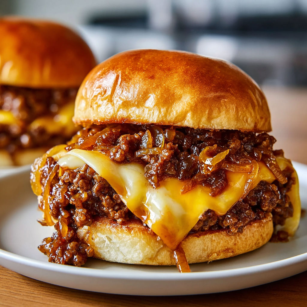 Two French Onion Sloppy Joes on a plate.