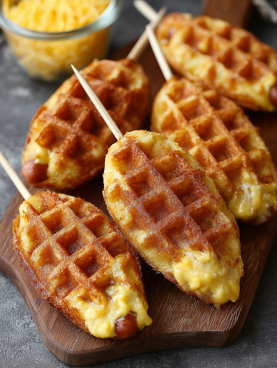 A plate of waffles with a stick in them.